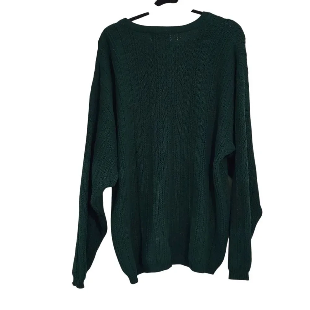 Vintage Eddie Bauer Mens Sweater L Green Fisherman Grandpa Outdoors 100% Cotton - Picture 2 of 4